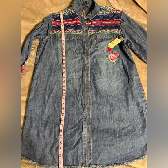 NWT-STETSON Embroidered Denim Shirt Dress | Size: M | Color: Blue - Picture 10 of 15